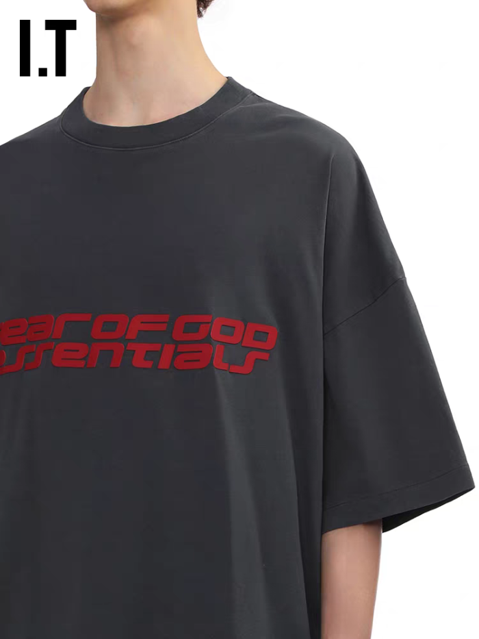 1:1 quality version Washed vintage-style futuristic double-line font logo pure cotton casual T-shirt 3 colors 29060627