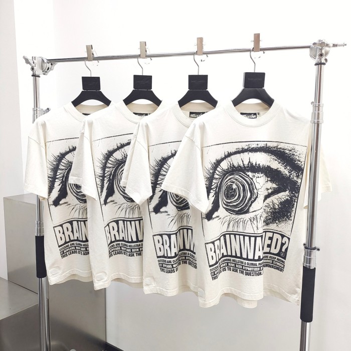 [Big & Tall for weights up to 260 lbs]1:1 quality version Brainwashed Big Eyes Letter Print Washed Version tee with NFC tag 2 colors