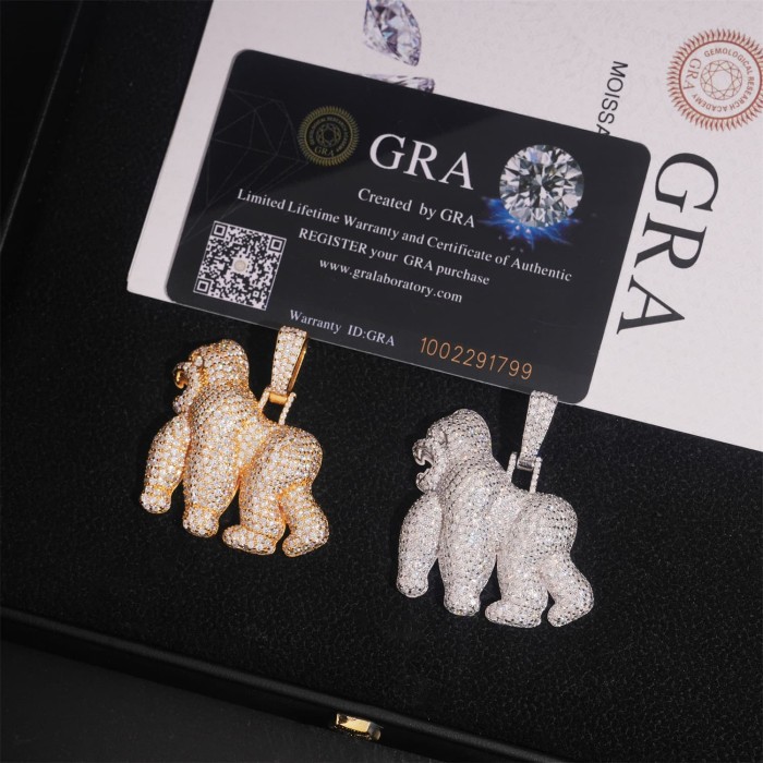 Sterling Silver Gorilla Pendant with Moissanite Stone 2 colors 28777545