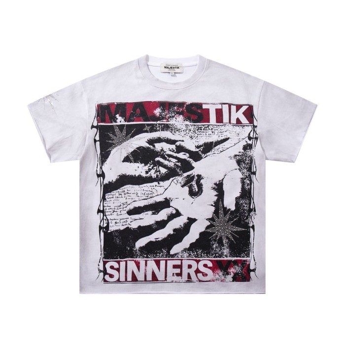 Sinner Series Double Hands Rhinestone Print Washed Tee 29060740