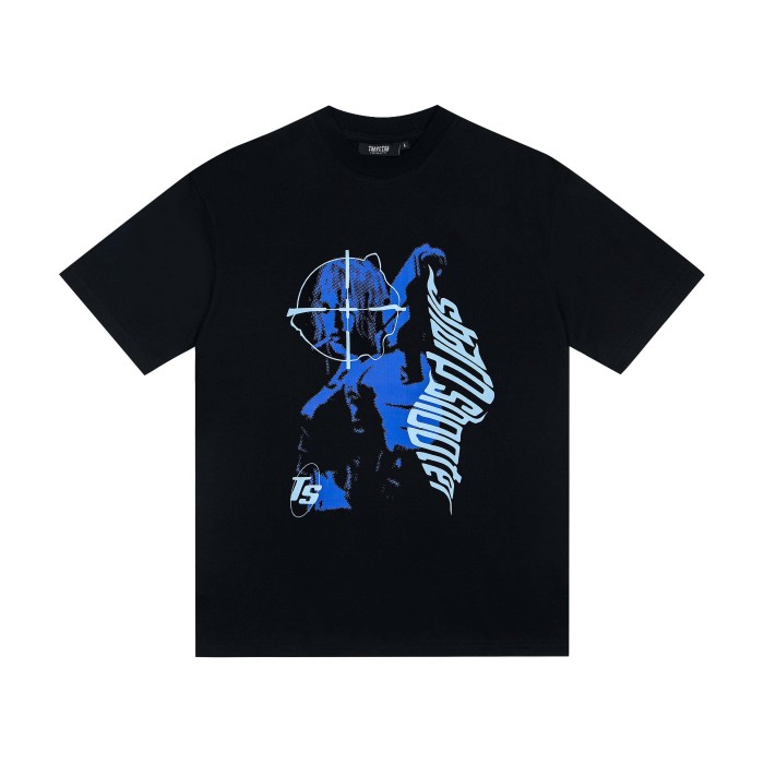 Blue Target Figure & Gothic Text Print T-Shirt 2 colors 29077285