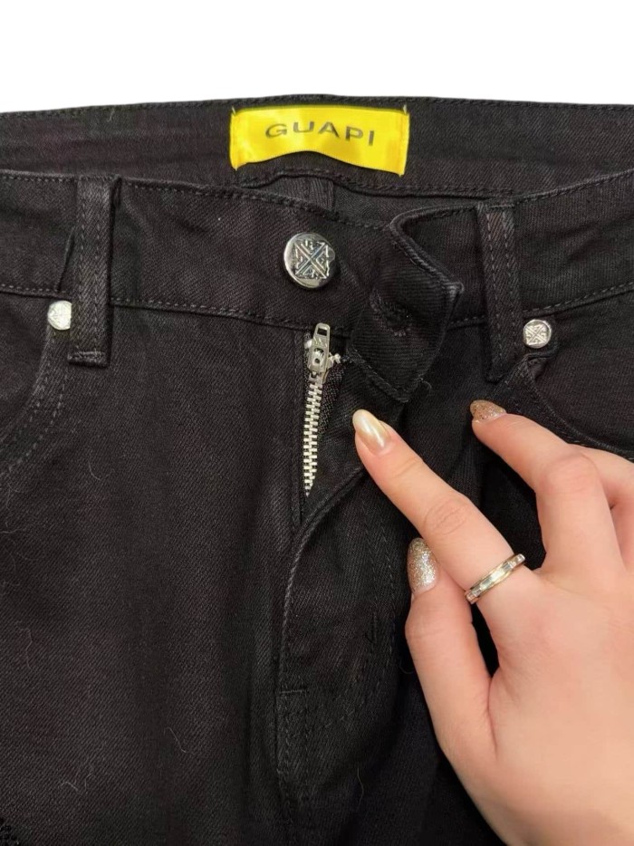 1:1 quality version Rhombus Geometry Hot Drilling Slightly Flared Jeans 3 colors 28972577