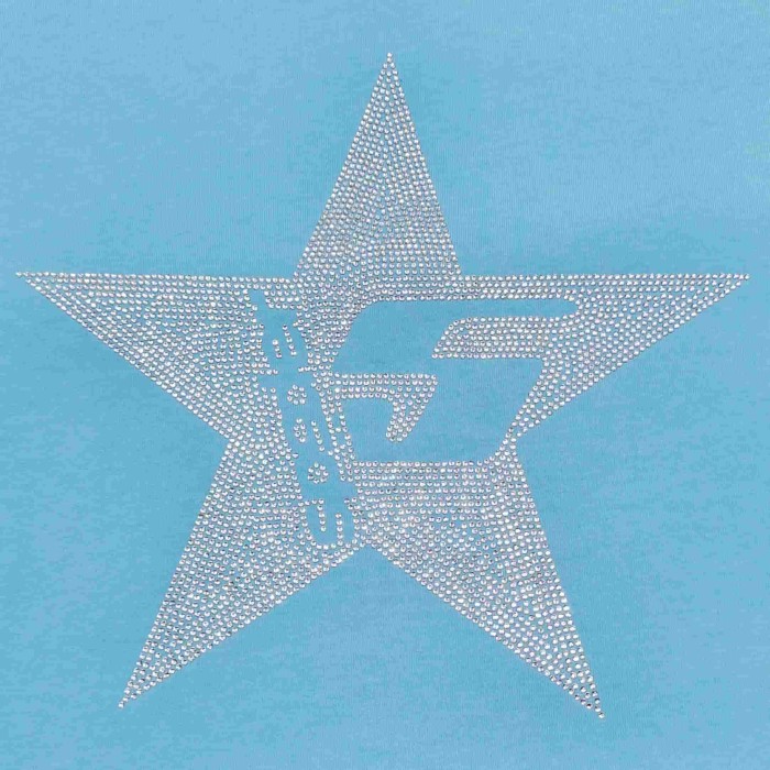 [Big & Tall for weights up to 220 lbs]1:1 quality version Large Pentagram Rhinestone Light Blue Print Tee 29045593