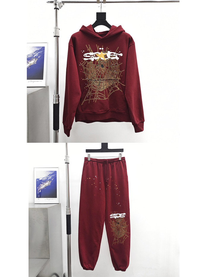 1:1 quality version Burgundy Starfish Spider Web Hoodie & pants set