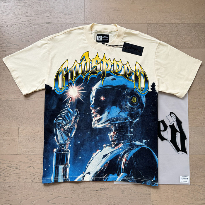 American-style washed off-white Cyber Robot loose short-sleeved shirt 29046098