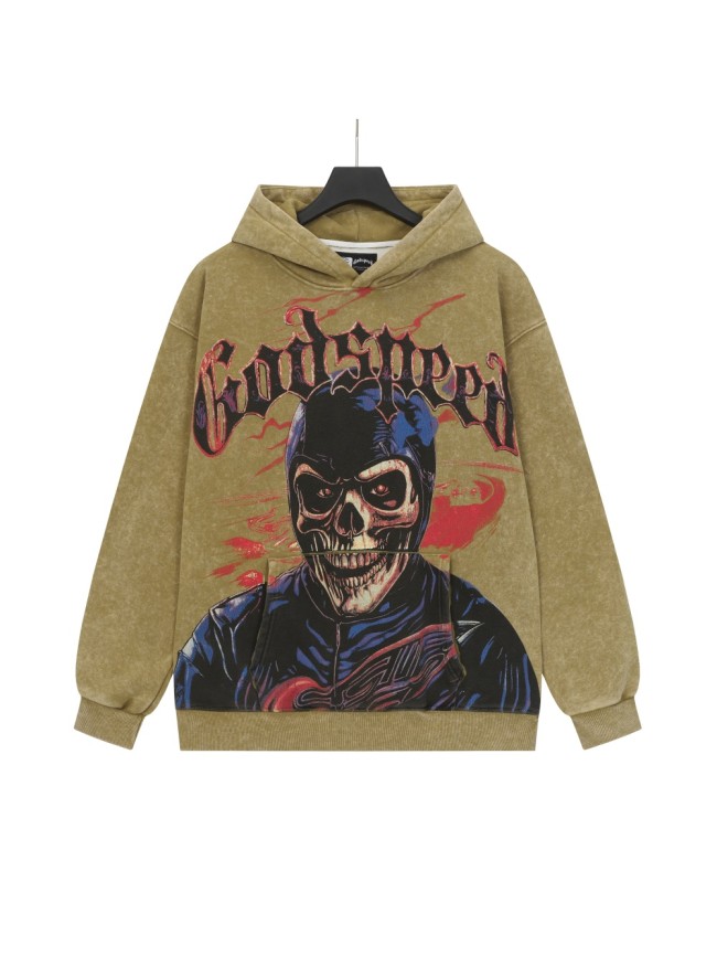 Black Cycling Suit Skull Print Washed Hoodie 2 colors 28696537