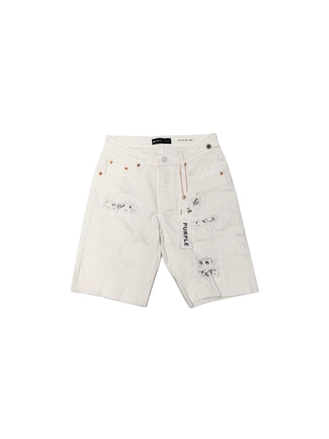 1:1 quality version Ripped Paisley White Denim Shorts 28972580