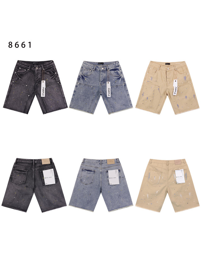 28136466 Splash Ink Raw Edge Denim Shorts 3 colors