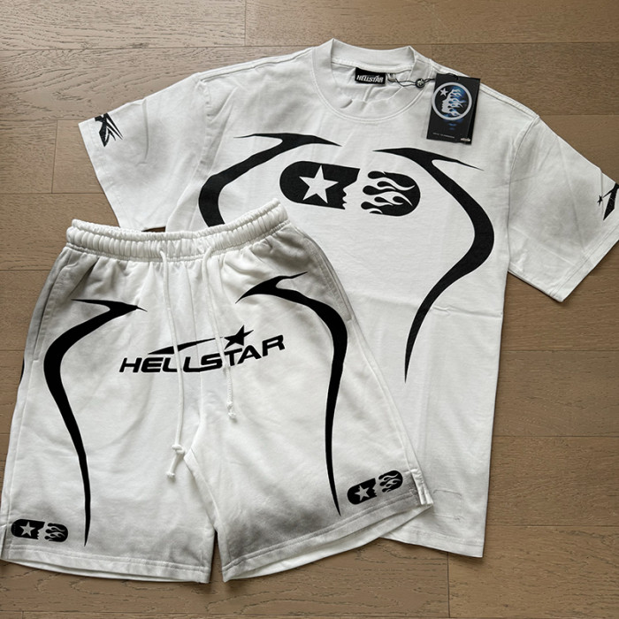 sport logo back digital print washed version tee & shorts set 7 colors