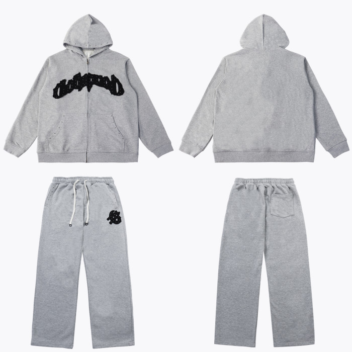 Beaded Embroidered Letter Hoodie & Pants Set 2 colors 28693925