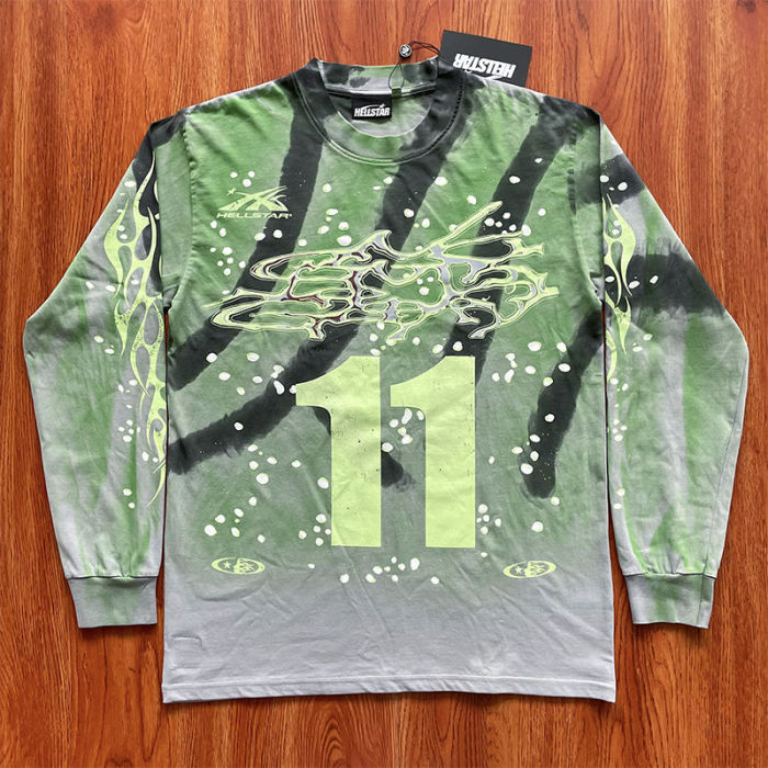 1:1 quality version Number 11 Printed Green and Black Tie-Dye Long Sleeve T-Shirt