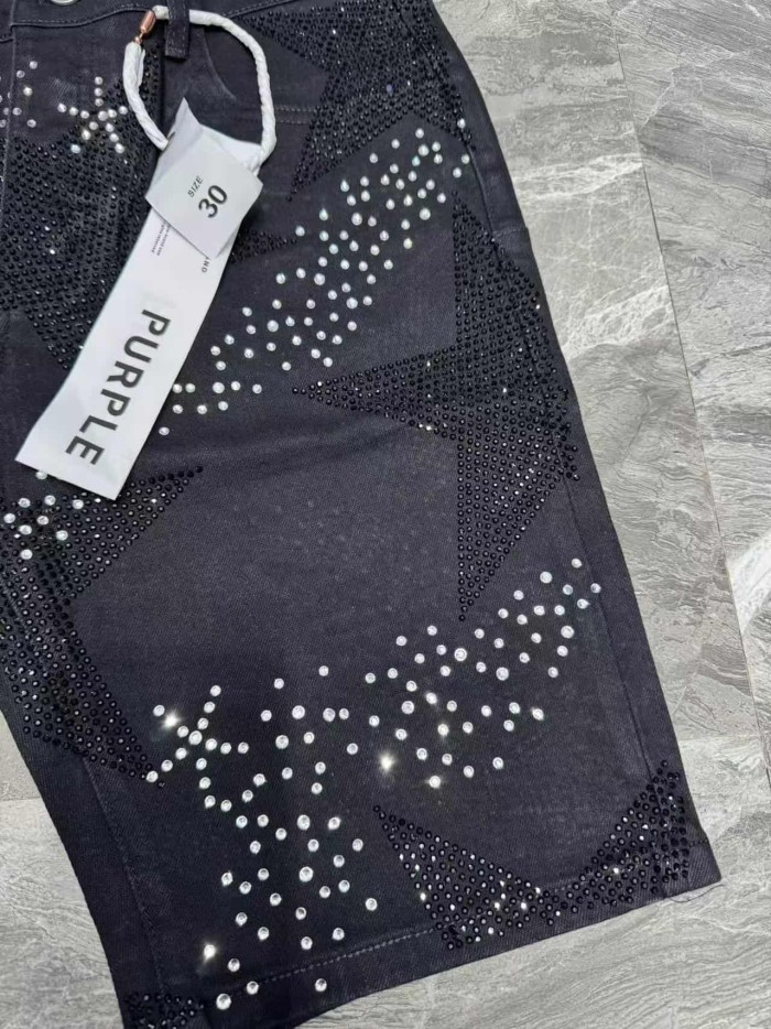 1:1 quality version Snowflake Star Full Diamond Denim Shorts 2 colors 29080455