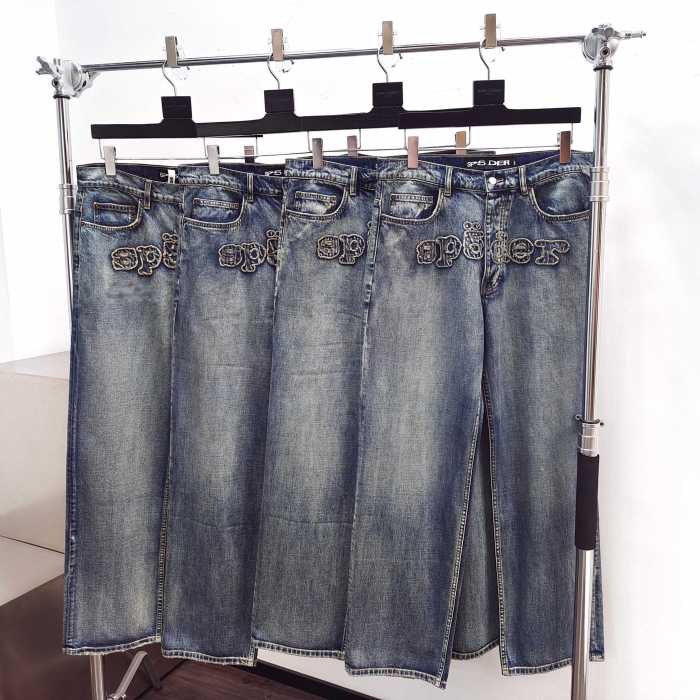 [Big & Tall for weights up to 220 lbs]1:1 quality version Patchwork Embroidery Denim Zipper Jacket & Jeans Set 28576449