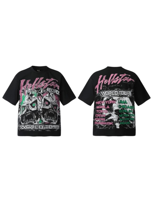 Color-blocked Double-headed Skull Print Washed Tee 29092404