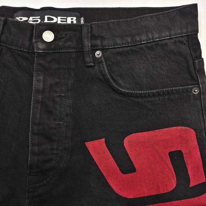 [Big & Tall for weights up to 220 lbs]1:1 quality version Red Letter Print Washed Distressed Jeans 28694085