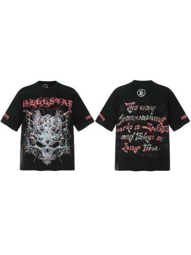 Spiked Demon Skull Print Washed Tee 29090179