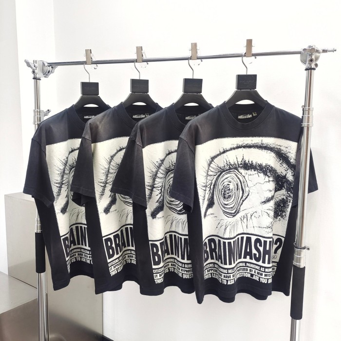 [Big & Tall for weights up to 260 lbs]1:1 quality version Brainwashed Big Eyes Letter Print Washed Version tee with NFC tag 2 colors