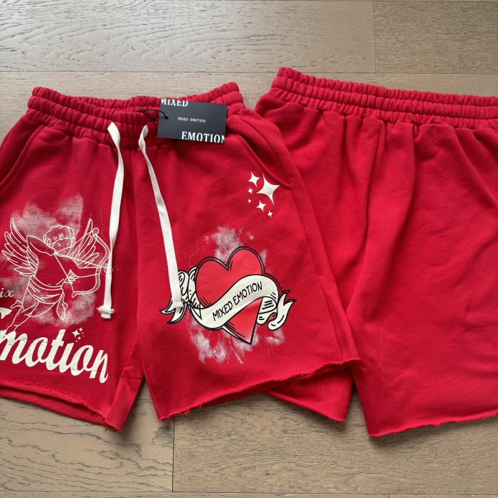 Printed drawstring loose red five-inch waist pants casual shorts 29069025