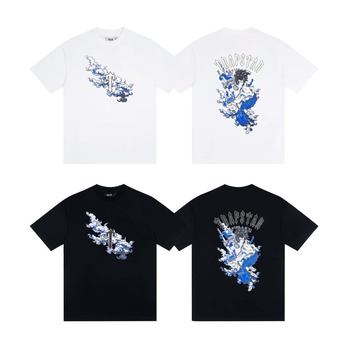 Trapstar Streetwear Tee with Blue Samurai & Cloud Print T-Shirt 2 colors 29069449