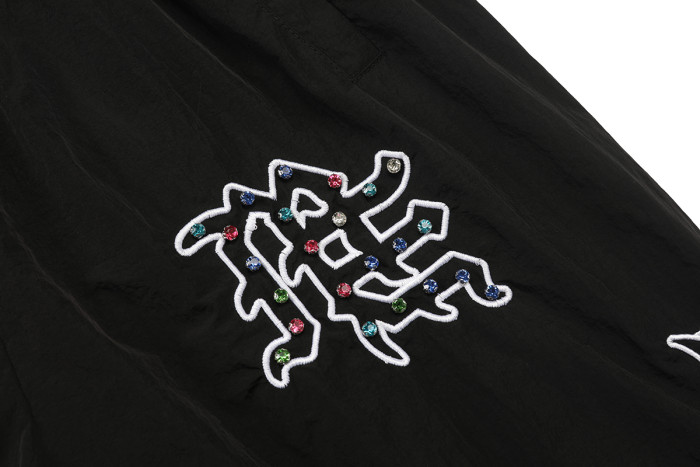 28216326 Embroidered Logo Colorful Rhinestone  Nylon Jacket & Pants Set