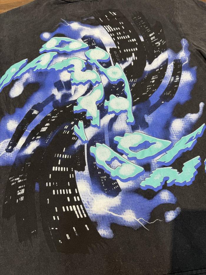 Vintage Blue Flame Skull Liberty Statue Distressed T-shirt 29033496