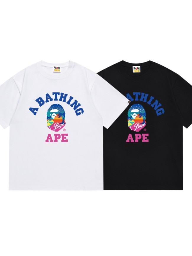 Beach Sunset Ape Head Two Color Letter Print Tee 2 colors