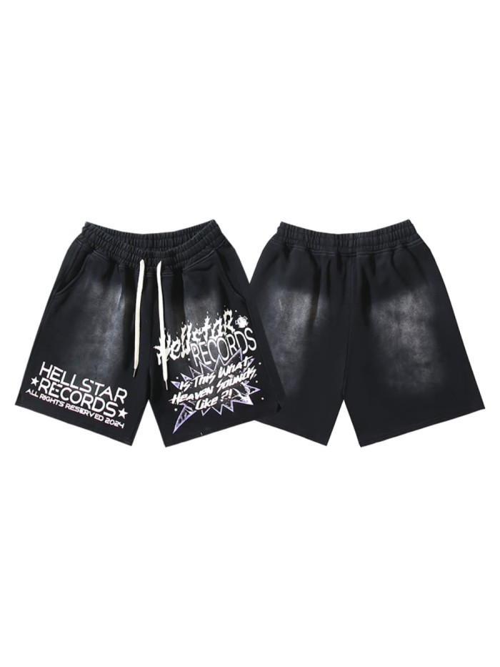 Spray Dye Gradient Slogan Print Washed Shorts 29043462