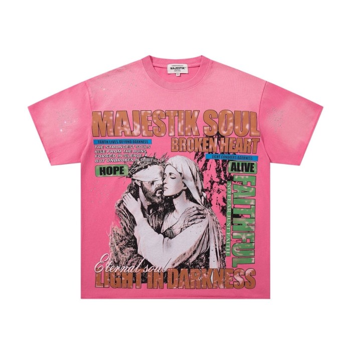Jesus And Virgin Mary Religious Rhinestone Print Washed Tee 2 colors 29060788