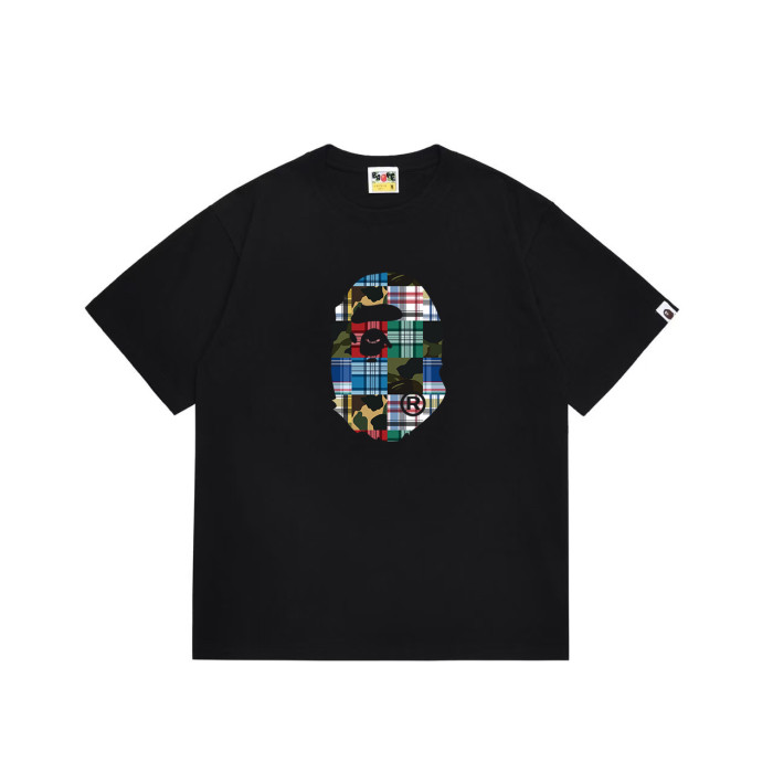 Ape Head Multi-Color Plaid Patchwork Graphic T-shirt 2 colors 29060430