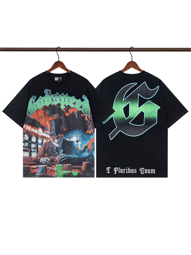 [buy more save more]1:1 quality version Gambling Table Skull Green Black Gradient Letter Print Tee