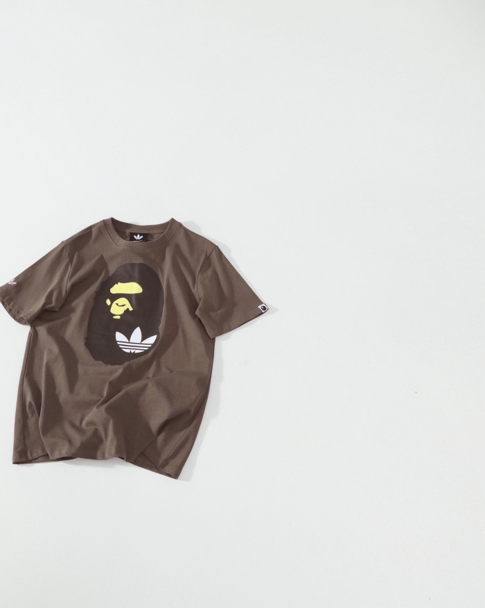 1:1 quality version adidas Originals Ape Head Trefoil Logo Print Brown T-shirt 29060613