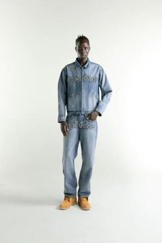 [Big & Tall for weights up to 220 lbs]1:1 quality version Patchwork Embroidery Denim Zipper Jacket & Jeans Set 28576449