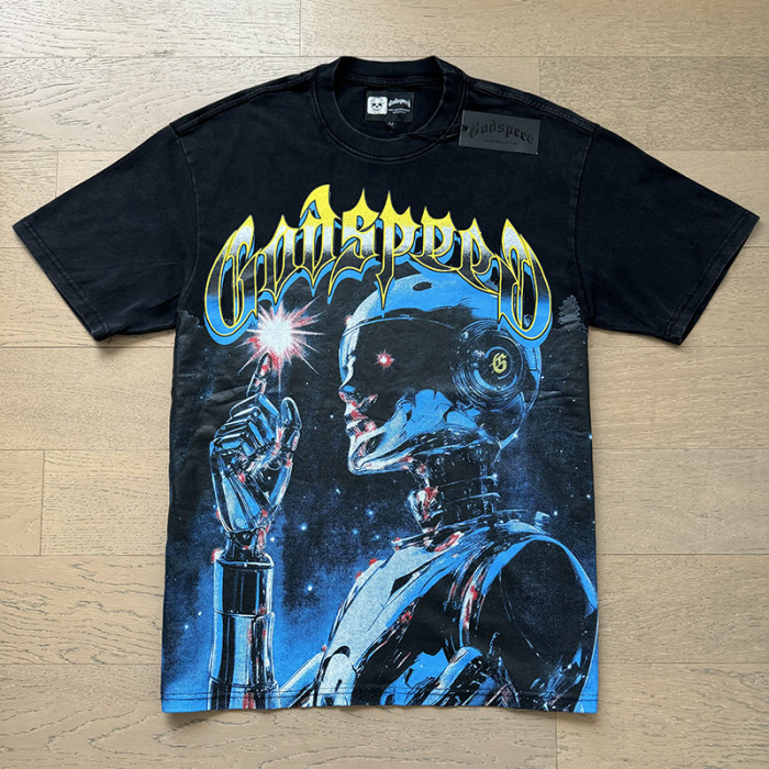 Cyber Robot G Logo Black Distressed Short-sleeved T-shirt 29045586