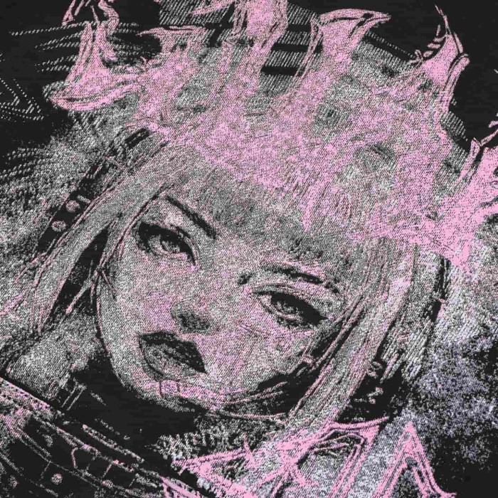 Unisex Oversized Black Streetwear with Pink Anime Cyber Girl Print White Ink Hoodie 29069162