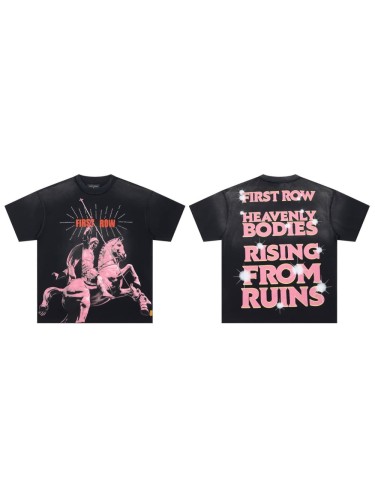 Pink And Black Warhorse Knight Rhinestone Print Washed Tee 29054085