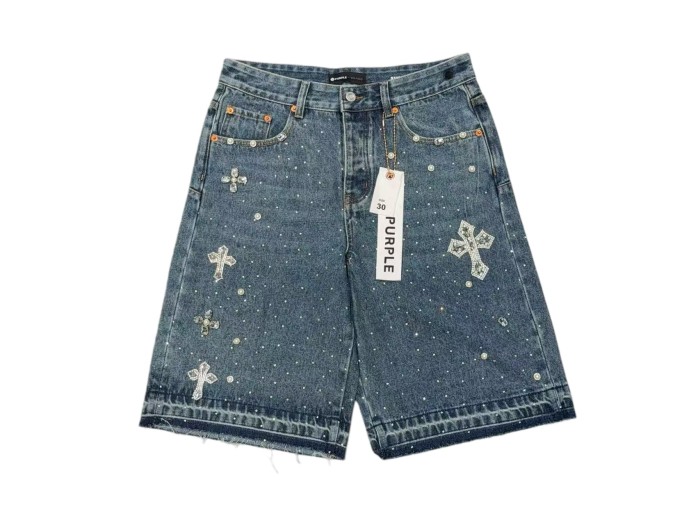 1:1 quality version Heavy Craft Cross Rhinestone Frayed Denim Shorts 28972583