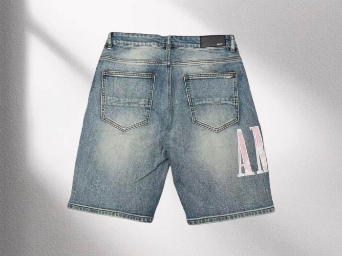 1:1 quality version Pink White Gradient Letter Patch Distressed Denim Shorts 29045797