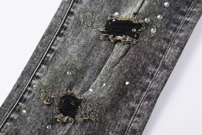 1:1 quality version Starry sky hot-fix gray and black washed ripped jeans 29032794