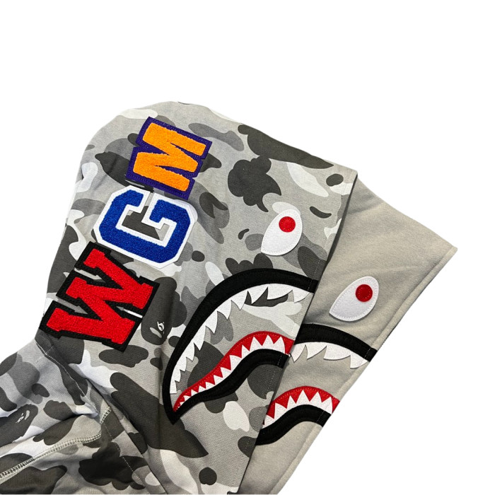 1:1 quality version Monogrammed Appliqued Double Headed Shark Camouflage Zip Hoodie