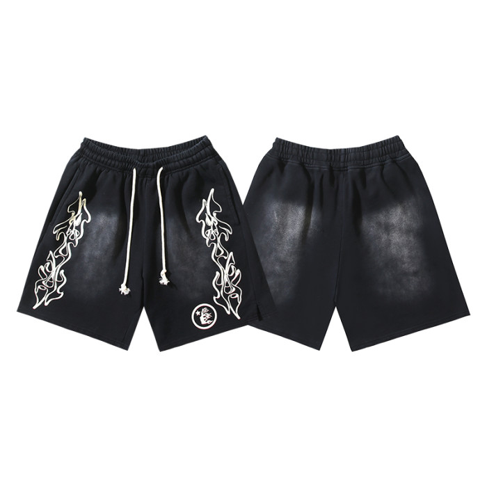 Side Flame Print Washed Shorts 29043460