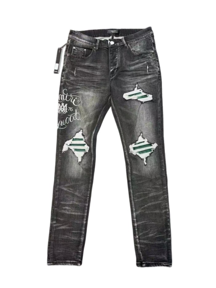 1:1 quality version Hollywood Cursive Circle Letter Embroidery Ripped Jeans 29080643