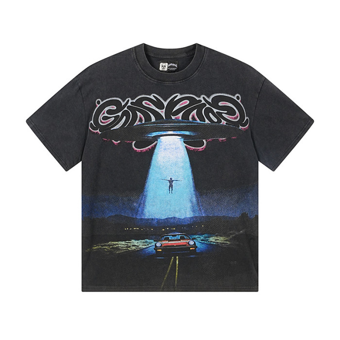 Flying saucer UFO black vintage short-sleeved T-shirt  29047327