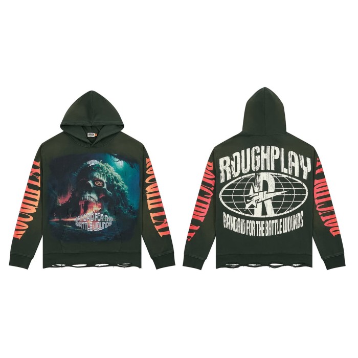 Dark Green Washed Distressed Skull Print Hoodie 29068976