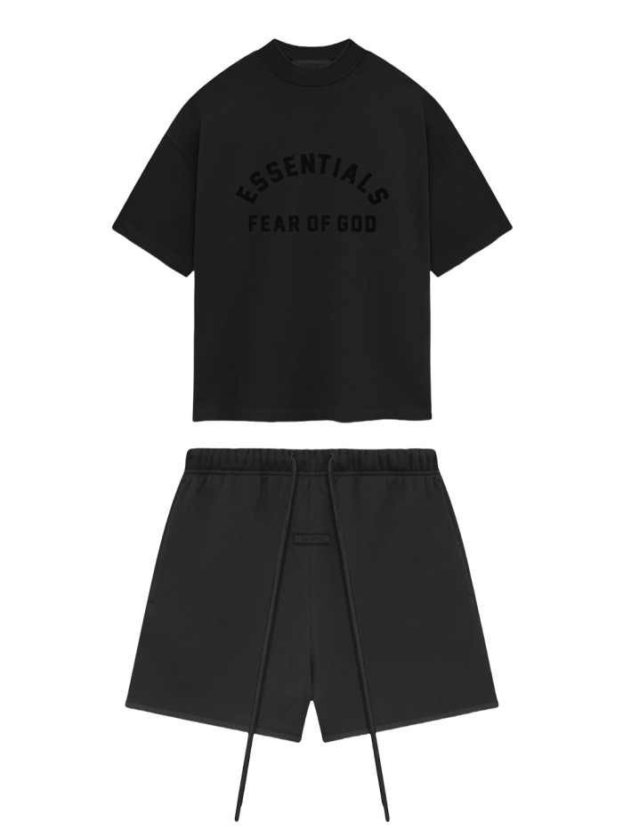 [Big & Tall for weights up to 220 lbs]1:1 quality version Arc Letter Tee & Patchwork Colorblocked Wrap Shorts Set