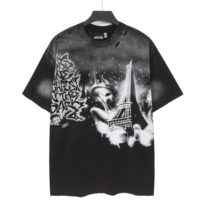 Dark Paris Eiffel Tower Print Washed Tee 2 colors 29043139