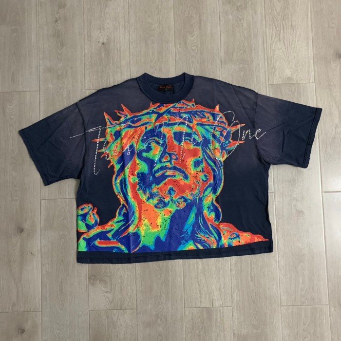 Thermal Imaging Jesus Rhinestone Print Washed Tee 29069407