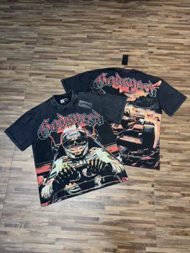 Skeleton racing driver hot-fix rhinestone vintage short-sleeved shirt 29033298