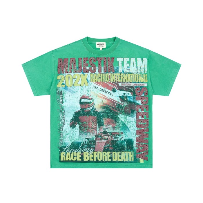 Racing Team Slogan Rhinestone Print Washed Tee 29064541