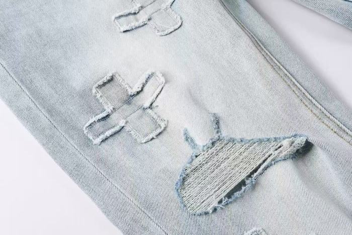 1:1 quality version Cross Bandage Embroidery Ripped Jeans 29080461