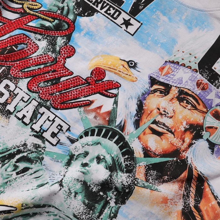 Statue of Liberty Hotfix Rhinestone Print Washed Tee 28874479